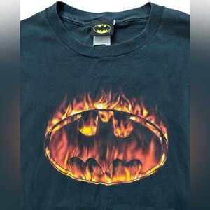 Vintage Y2K Batman‎ Black T-Shirt Men’s Size Large Flame Batman Logo DC Comics